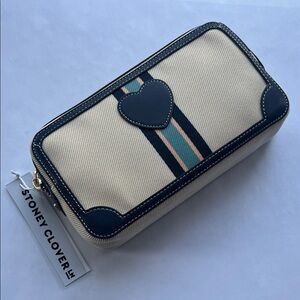NWT Stoney Clover Lane Small Heart Pouch in Sapphire & Natural